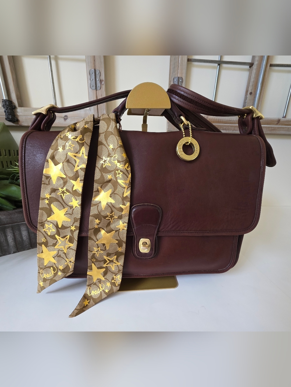 Vintage Coach Metropolitian Briefcase/Crossbody Mahagony Leather USA + Twilly - Picture 7 of 17